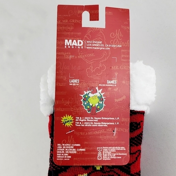 The Grinch Women's Reading Socks Red Black Knit Plaid Fleece Christmas Sz 5-10 - Picture 6 of 8